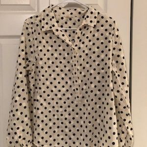 J. Crew Cream and Navy Polka Dot Shirt: Size 10